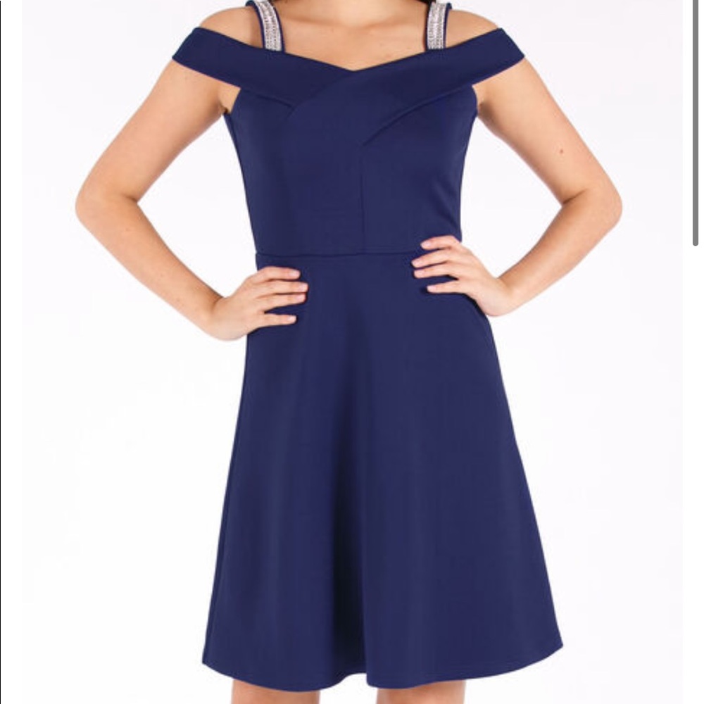 Ricki's Blue A-Line Off-Shoulder Midi Dress
